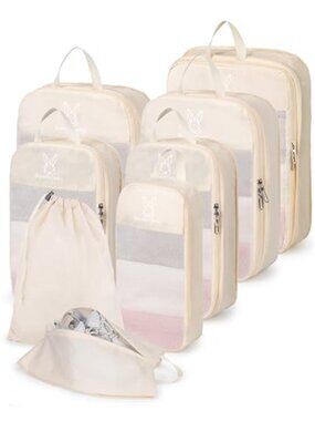 Compression Packing Cubes Expandable Travel Organizer Luggage Storage Set 6Pc